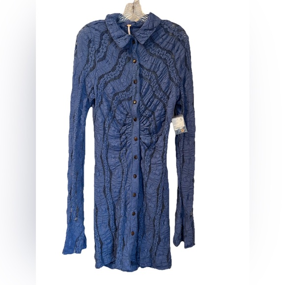 Free People Shayla Lace Mini Dress Women’s L BLUE * Missing Slip* Tunic Bohemian - Picture 3 of 12